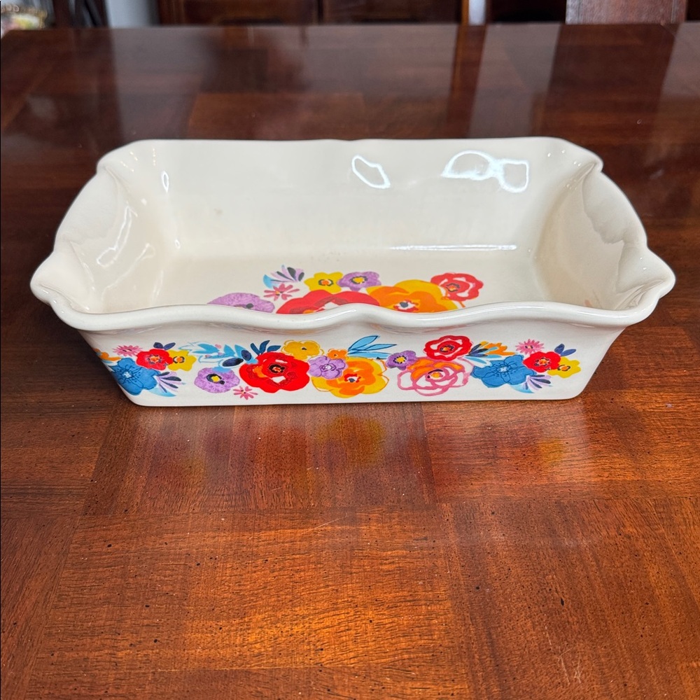 Pioneer Woman Flea Market Floral Ruffle Top Stoneware Baker Dish